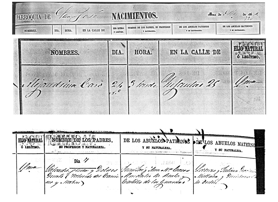 Alejandrina's birth/baptismal record, San Jose parish Madrid