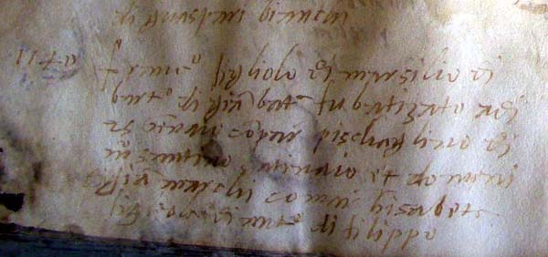 Francesco's 1565 baptismal certificate