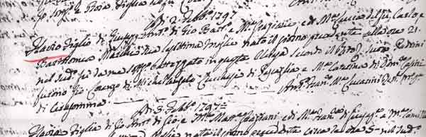Flavio's 1797 baptismal certificate