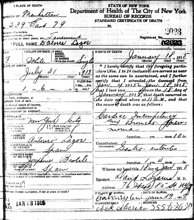 Dolores Lagos (I) Death Certificate
