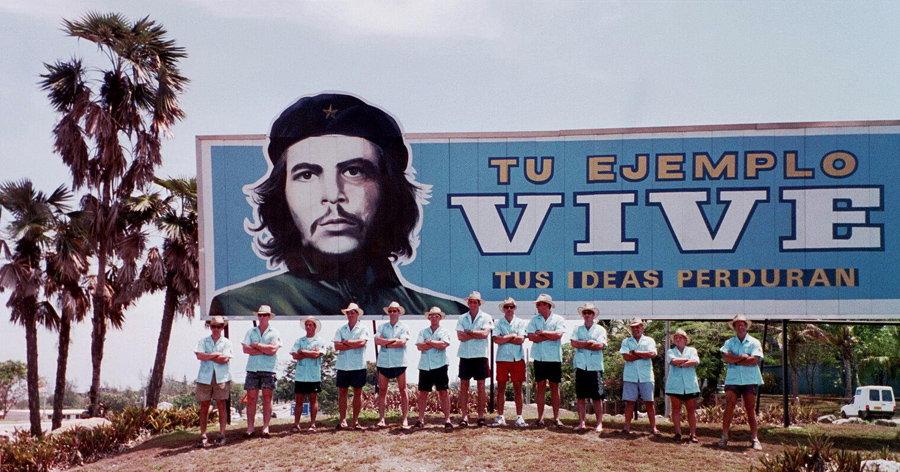 Boys at Che's billboard