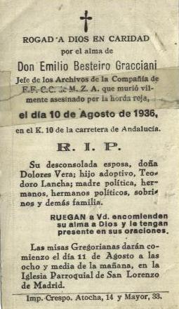 Emilio
        Besteiro funeral card